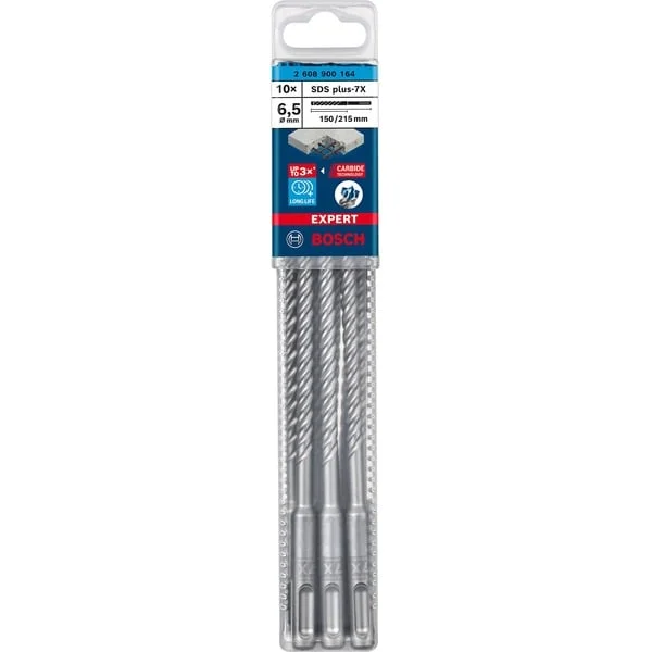Bosch Professional EXPERT Hammerbohrer SDS-plus-7X, Ø 6,5mm, 10 Stück (Arbeitslänge 150mm)