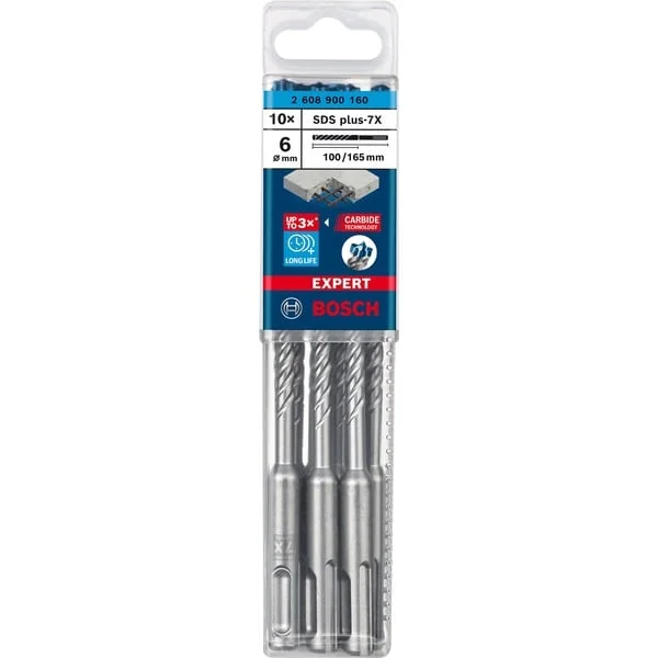 Bosch Professional EXPERT Hammerbohrer SDS-plus-7X, Ø 6mm, 10 Stück (Arbeitslänge 100mm)