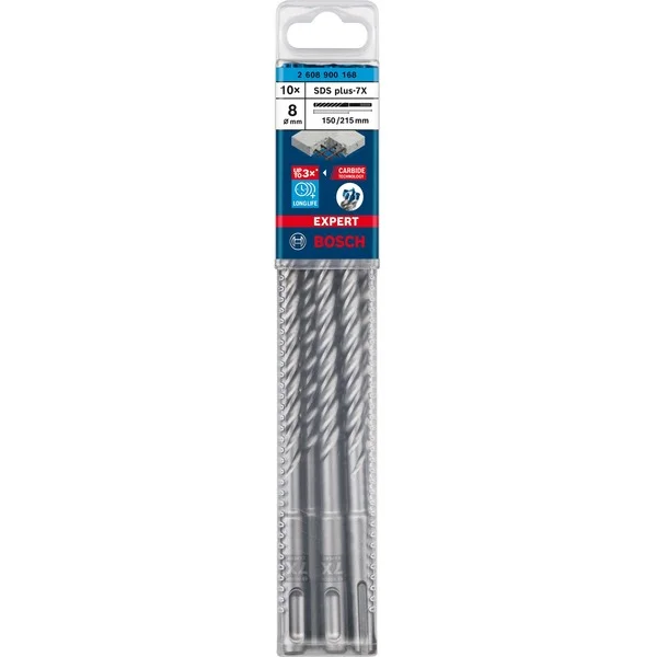 Bosch Professional EXPERT Hammerbohrer SDS-plus-7X, Ø 8mm, 10 Stück (Arbeitslänge 150mm)