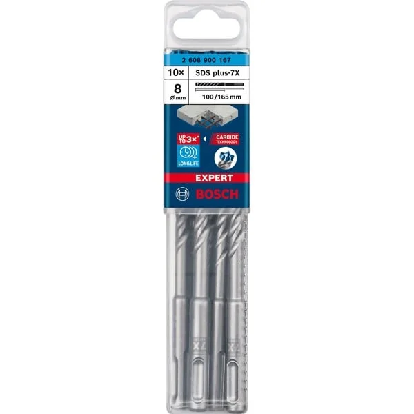 Bosch Professional EXPERT Hammerbohrer SDS-plus-7X, Ø 8mm, 10 Stück (Arbeitslänge 100mm)