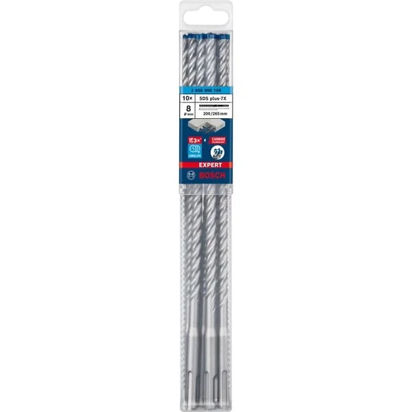 Bosch Professional EXPERT Hammerbohrer SDS-plus-7X, Ø 8mm, 10 Stück (Arbeitslänge 200mm)