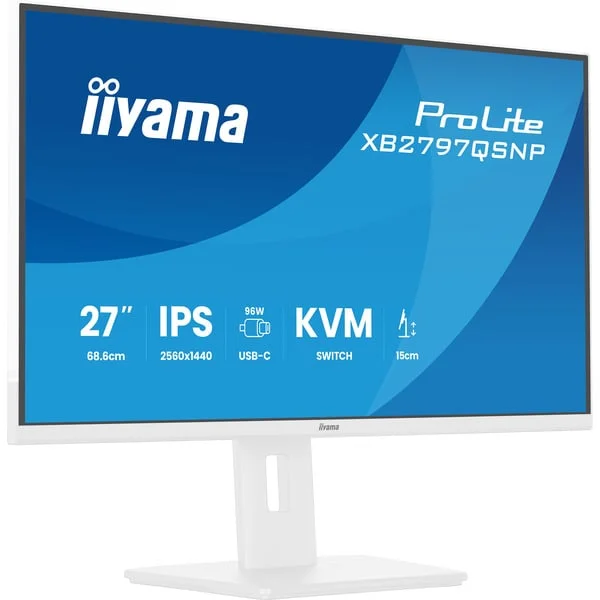 iiyama ProLite XB2797QSNP-W1, LED-Monitor (68.5 cm (27 Zoll), weiß, QHD, IPS, HDMI, DP, USB-C, USB-Hub, Daisy Chain, KVM)