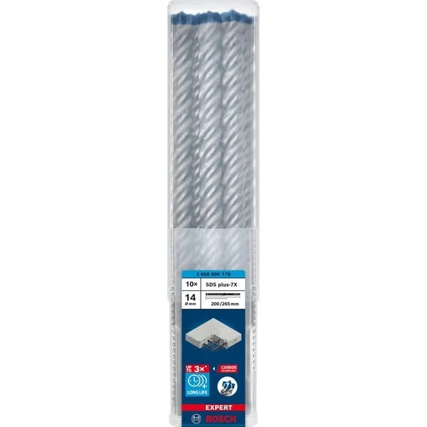 Bosch Professional EXPERT Hammerbohrer SDS-plus-7X, Ø 14mm, 10 Stück (Arbeitslänge 200mm)