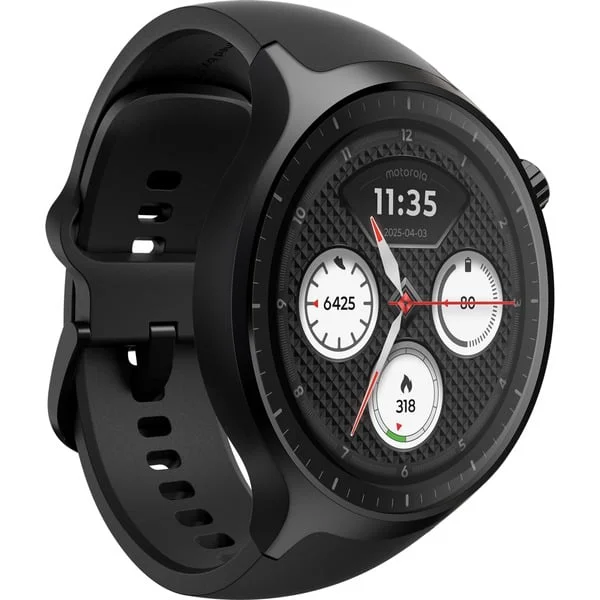 Motorola moto watch, Smartwatch (schwarz, mit schwarzem Silikon-Armband)