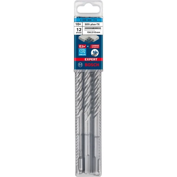 Bosch Professional EXPERT Hammerbohrer SDS-plus-7X, Ø 12mm, 10 Stück (Arbeitslänge 150mm)