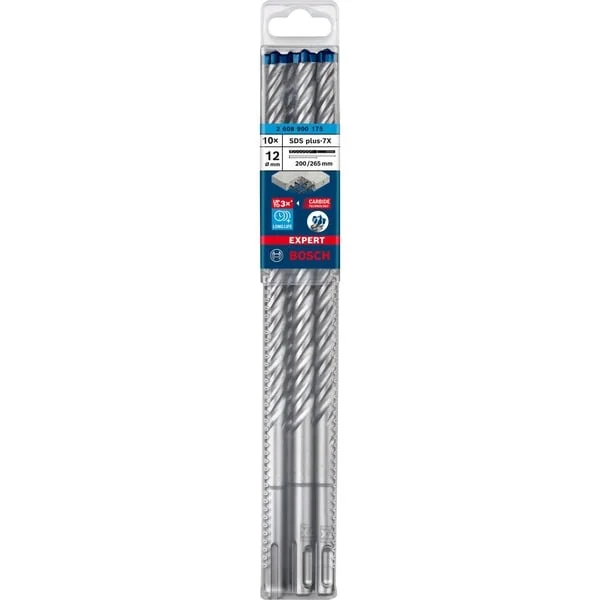 Bosch Professional EXPERT Hammerbohrer SDS-plus-7X, Ø 12mm, 10 Stück (Arbeitslänge 200mm)