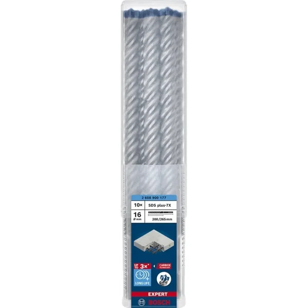 Bosch Professional EXPERT Hammerbohrer SDS-plus-7X, Ø 16mm, 10 Stück (Arbeitslänge 200mm)