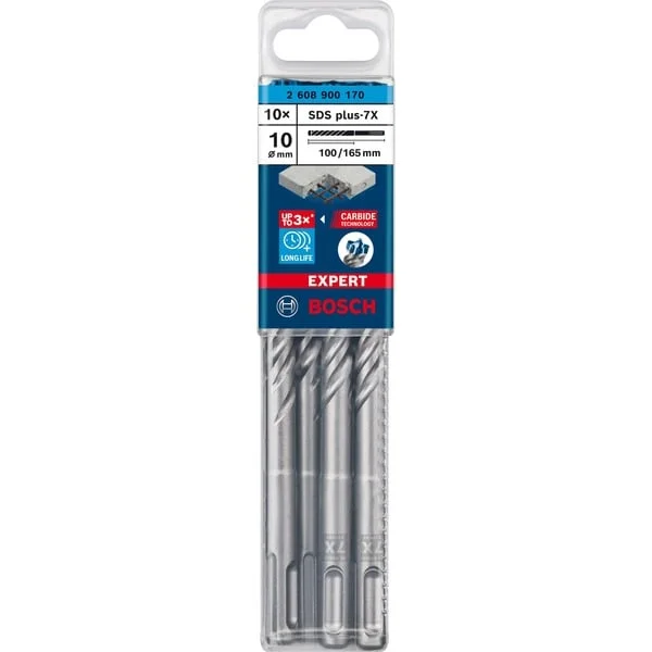 Bosch Professional EXPERT Hammerbohrer SDS-plus-7X, Ø 10mm, 10 Stück (Arbeitslänge 100mm)