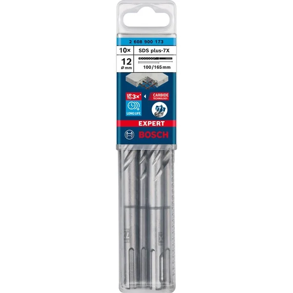 Bosch Professional EXPERT Hammerbohrer SDS-plus-7X, Ø 12mm, 10 Stück (Arbeitslänge 100mm)