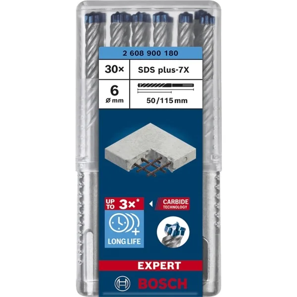 Bosch Professional EXPERT Hammerbohrer SDS-plus-7X, Ø 6mm, 30 Stück (Arbeitslänge 50mm)