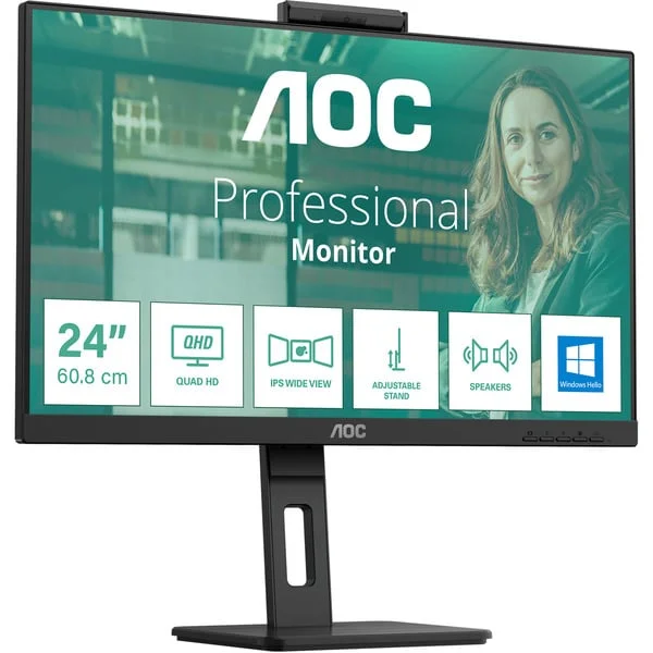 AOC 24P3CW, LED-Monitor (60.5 cm (23.8 Zoll), schwarz, FullHD, IPS, LS, Webcam, Mikrofon, 100Hz Panel)