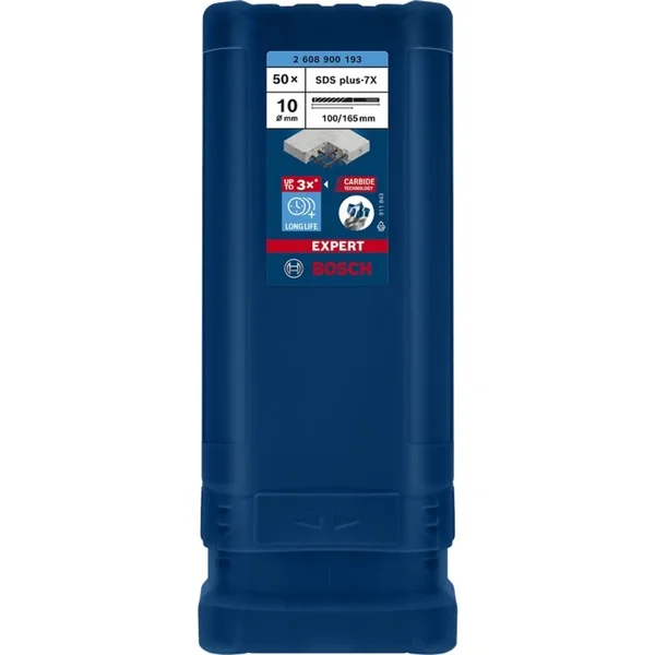 Bosch Professional EXPERT Hammerbohrer SDS-plus-7X, Ø 10mm, 50 Stück (Arbeitslänge 100mm)
