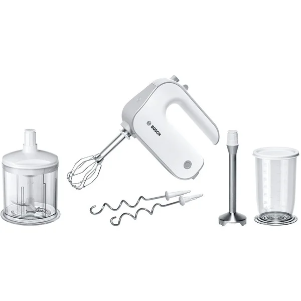 Bosch Home Handmixer-Set Styline MFQ4080 (weiß/silber, 500 Watt, mit Zerkleinerer und Edelstahlmixfuß)