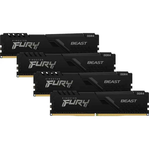 Kingston FURY DIMM 64 GB DDR4-3200 (4x 16 GB) Quad-Kit, Arbeitsspeicher (schwarz, KF432C16BBK4/64, Beast, INTEL XMP)