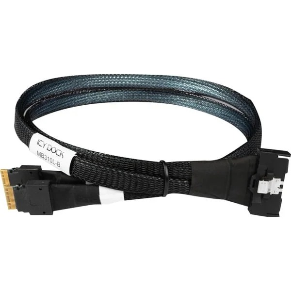 ICY BOX Kabel MCIO x8 SFF-TA-1016 > 2x SlimSAS x4 SFF-8654 (schwarz, 50cm)