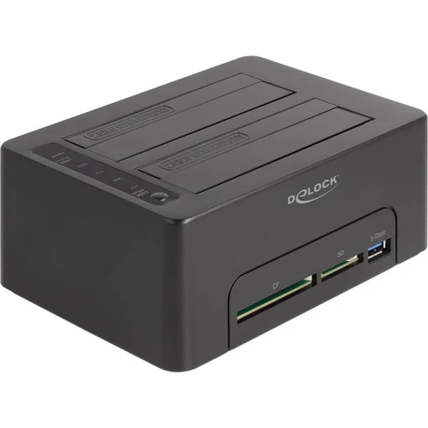 DeLOCK Dual Dockingstation für 2 x SATA HDD / SSD (schwarz, mit Klon Funktion, Card Reader, USB-A)