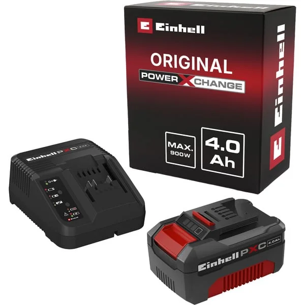 EINHELL Power-X-Change Starter-Kit A1, 18Volt 4Ah, Set (schwarz/rot, Akku + Ladegerät)