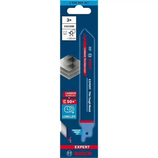 Bosch Professional EXPERT Säbelsägeblatt ‘Thin Tough Metal’ S 922 EHM, 3 Stück (Länge 150mm)