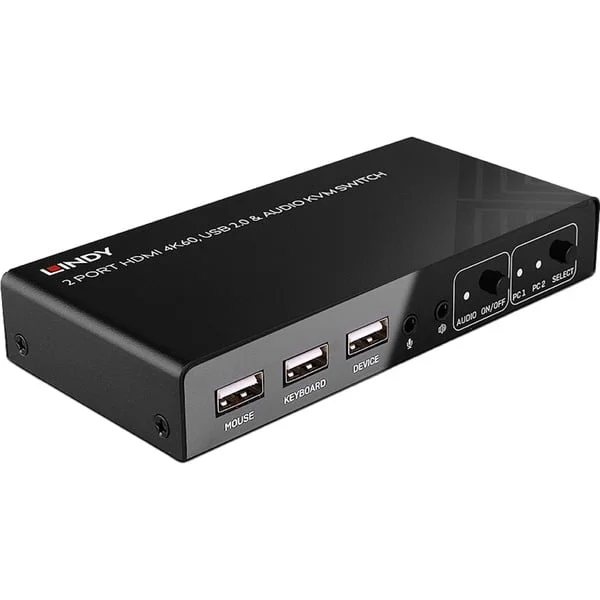 Lindy 2 Port KVM Switch HDMI 4K60, USB 2.0 & Audio, KVM-Switch