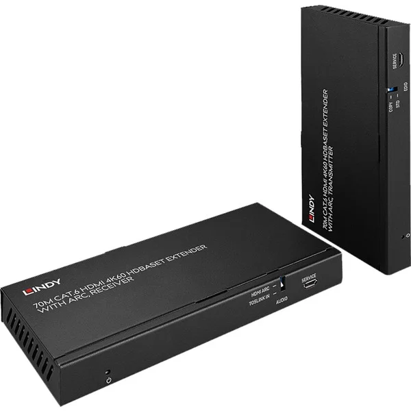 Lindy 70m Cat.6 HDMI 4K60, Audio, IR & RS-232 HDBaseT Extender mit ARC, HDMI Verlängerung (schwarz)