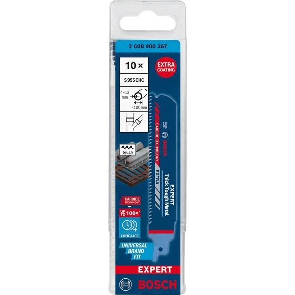 Bosch Professional EXPERT Säbelsägeblatt ‘Thick Tough Metal’ S 955 CHC, 10 Stück (Länge 150mm)