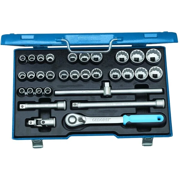 GEDORE Steckschlüssel-Satz 1/2", 31-teilig (Metrisch und Zoll, mit Umschalt-Knarre)