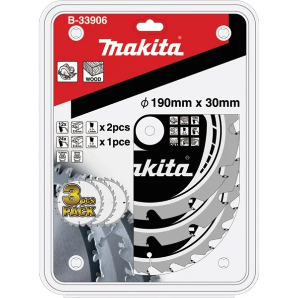 Makita Kreissägeblatt-Satz MAKFORCE B-33906, Ø 190mm, 12Z / 24Z (3-teilig, Bohrung 30mm)