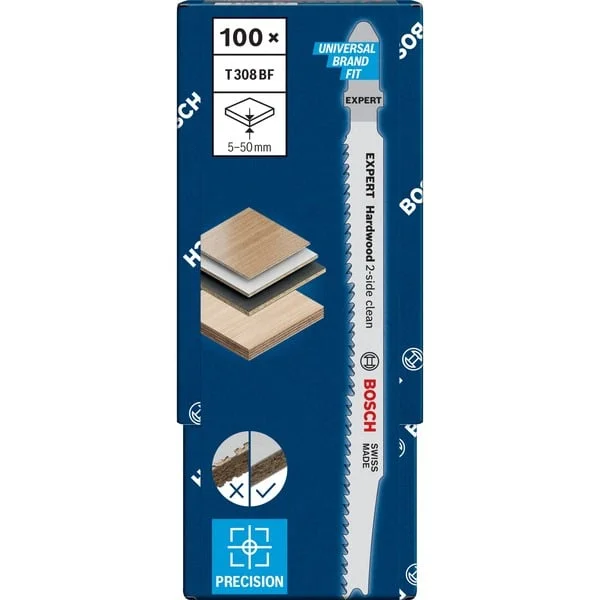 Bosch Professional Expert Stichsägeblatt T 308 BF 'Hardwood 2-side clean' (100 Stück)