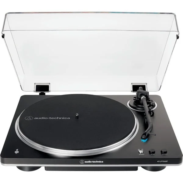 Audio-Technica AT-LP70XBTBS, Plattenspieler (schwarz/silber, Integrierter Phono-Vorverstärker, Bluetooth, Vollautomat, Riemenantrieb)