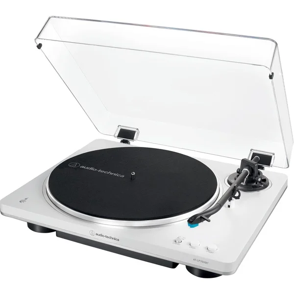 Audio-Technica AT-LP70XBTWS, Plattenspieler (weiß/silber, Integrierter Phono-Vorverstärker, Bluetooth, Vollautomat, Riemenantrieb)