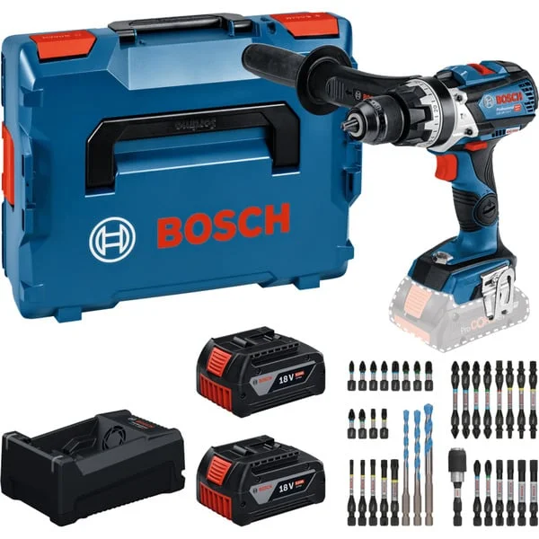 Bosch Professional Werkzeug-Set Akku-Schlagbohrschrauber 18 Volt 110 Nm mit 2 Akkus 5,0 Ah und Bit-Set in L-BOXX (Boxed)