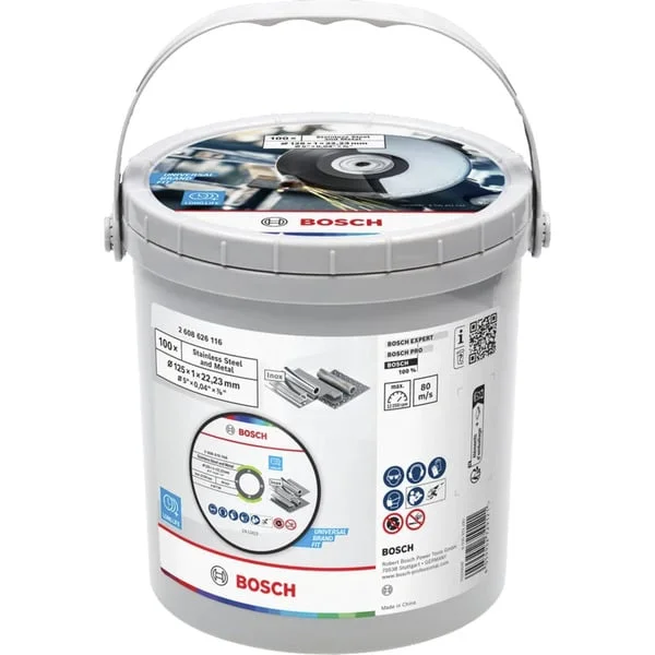 Bosch Professional Trennscheibe für Edelstahl und Metall, Ø 125 mm, 100 Stück im Eimer ( Bohrung 22,23 mm, A 60 T BF)