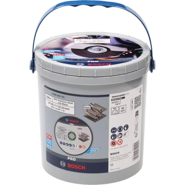 Bosch Professional PRO Stainless Steel and Metal, Ø 125 mm, 100 Stück im Eimer, Trennscheibe ( Bohrung 22,23 mm, WA 60 T BF)