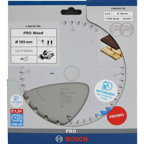 Bosch Professional PRO Wood Cordless Kreissägeblatt 165 mm (2 Stück, Promo-Pack)