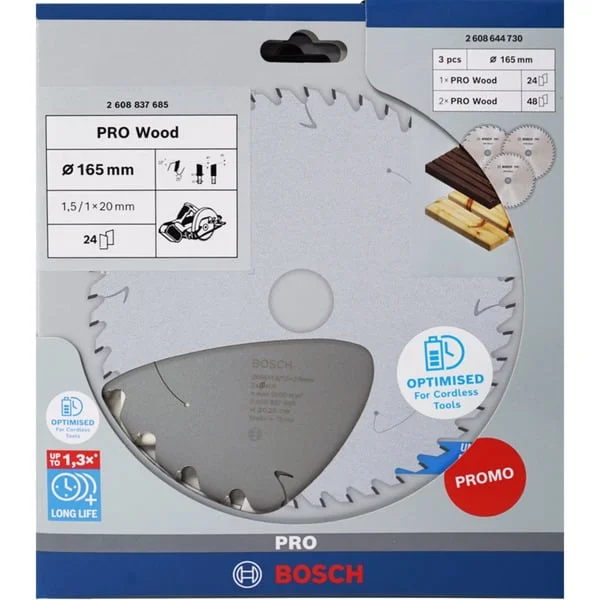 Bosch Professional PRO Wood Cordless Kreissägeblatt 165 mm (3 Stück, Promo-Pack)