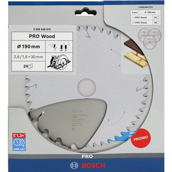 Bosch Professional PRO Wood Kreissägeblatt 190 mm (3 Stück, Promo-Pack)