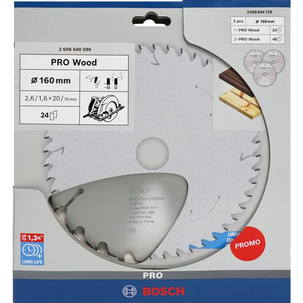 Bosch Professional PRO Wood Kreissägeblatt 160 mm (3 Stück, Promo-Pack)