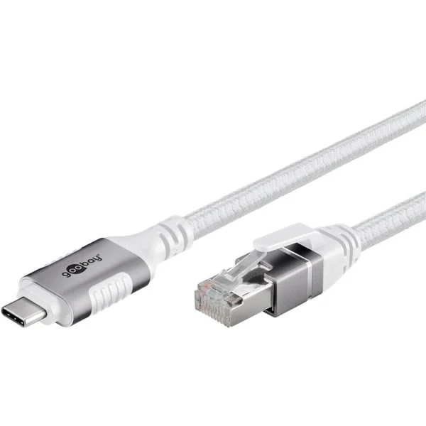 goobay Ethernet-Kabel USB-C 3.2 Gen2 Stecker > RJ-45 Stecker, LAN-Adapter (weiß, 3 Meter, geflochtener Textilmantel)