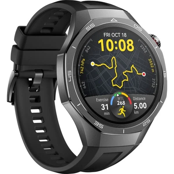 Huawei Watch GT5 PRO 46mm (Vili-B29F), Smartwatch (grau, Gehäuse aus Titan und Keramik, schwarzes Fluorelastomerarmband)
