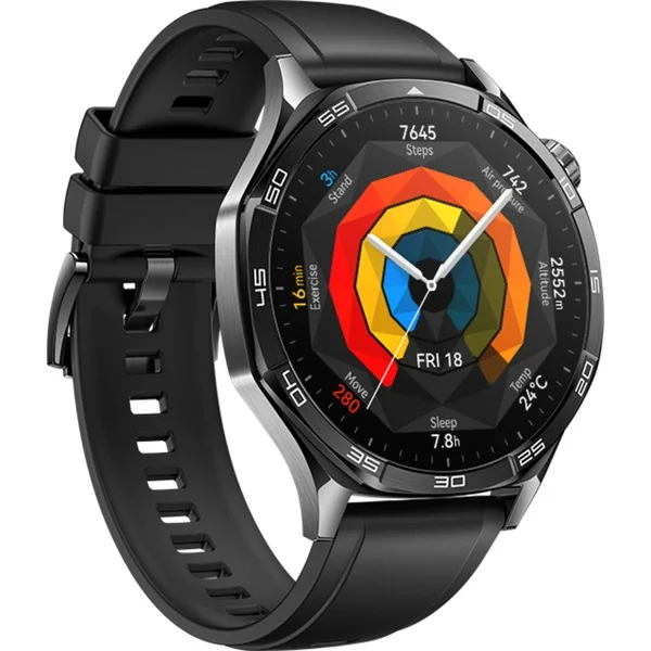 Huawei Watch GT5 46mm (Vili-B19F), Smartwatch (dunkelgrau, schwarzes Fluorelastomerarmband)