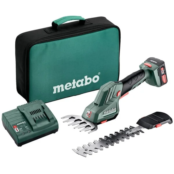 Metabo PowerMaxx SGS 12 Q (601608500) Akku-Strauch- und Grasschere, 12Volt (grün/schwarz, Li-Ionen Akku 2,0Ah 12Volt, in Werkzeugtasche)