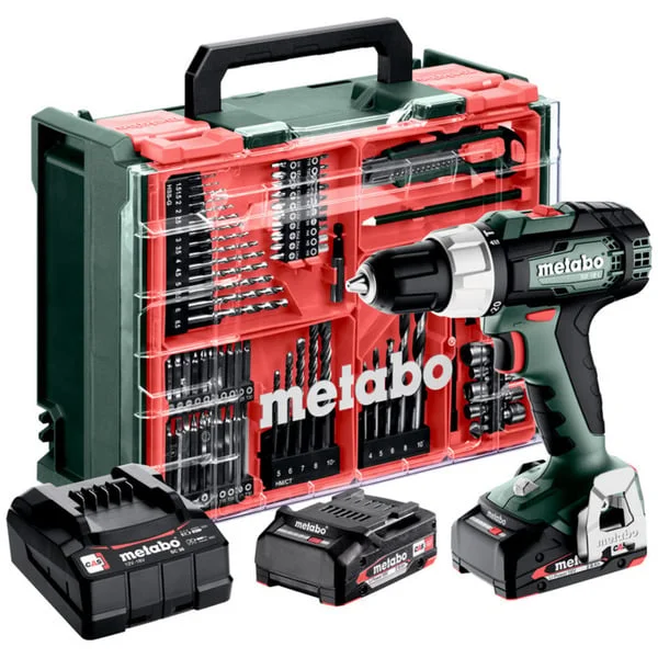 Metabo SB 18 L Set (614053710) Akku-Schlagbohrschrauber, 18 Volt (grün/schwarz, 2x Li-Ionen Akku 2,0Ah 18V, in Kunststoffkoffer, inkl. Zubehör-Set (78-teilig))