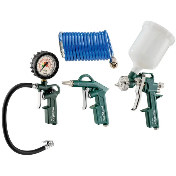 Metabo LPZ 4 Set (601585000) Druckluft-Werkzeugset, Ausblas-Werkzeug (inkl. Blaspistole, Reifenfüllmessgerät, Farbspritzpistole)