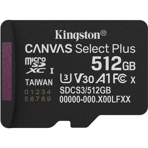 Kingston Canvas Select Plus 512 GB MicroSDXC, Speicherkarte (schwarz, UHS-I U3, Class 10, V30)