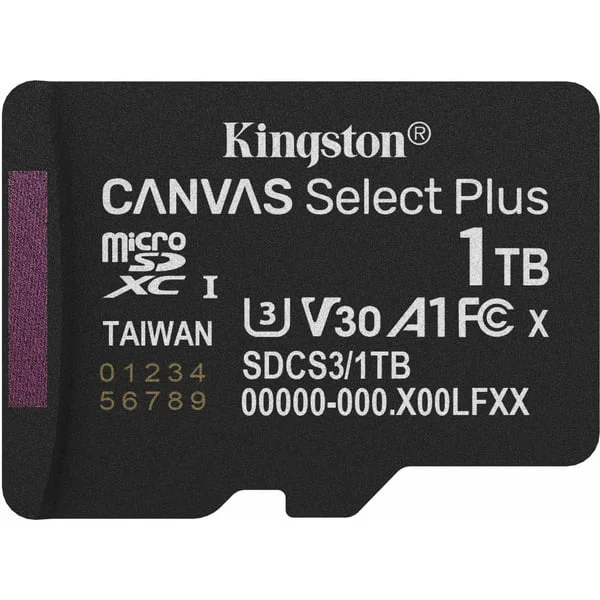 Kingston Canvas Select Plus 1 TB MicroSDXC, Speicherkarte (schwarz, UHS-I U3, Class 10, V30)