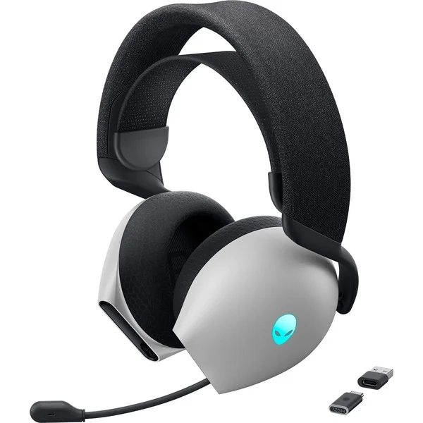 Dell Alienware Tri-Mode Wireless AW725H Lunar Light, Gaming-Headset (weiß, Hi-Res Audio, Bluetooth, 2,4 GHz, Kabel)