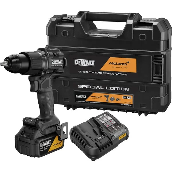DEWALT Akku Schlagbohrschrauber DCD86MP1T-QW, McLaren, 18V (grau/schwarz, 1x POWERSTACK Li-Ion-Akku 5,0 Ah, in T STAK Box)