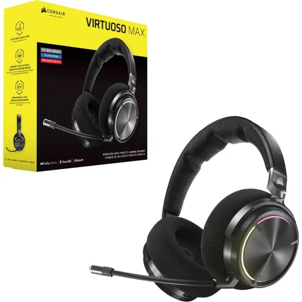 Corsair VIRTUOSO MAX WIRELESS, Gaming-Headset (carbon, Bluetooth, 2,4 GHz Funkempfänger)