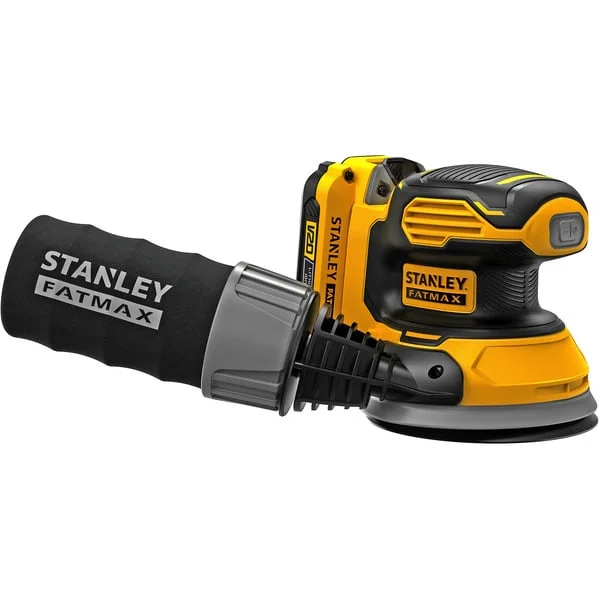 Stanley Akku-Exzenterschleifer (SFMCW220D1S-QW), 18Volt (schwarz/gelb, Li-Ion-Akku 2,0Ah, in Softbag)