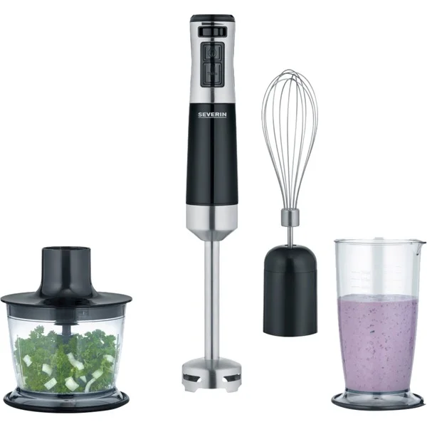 Severin Stabmixer SM 3772 (schwarz/edelstahl, 600 Watt, mit Zerkleinerer und Schneebesen)